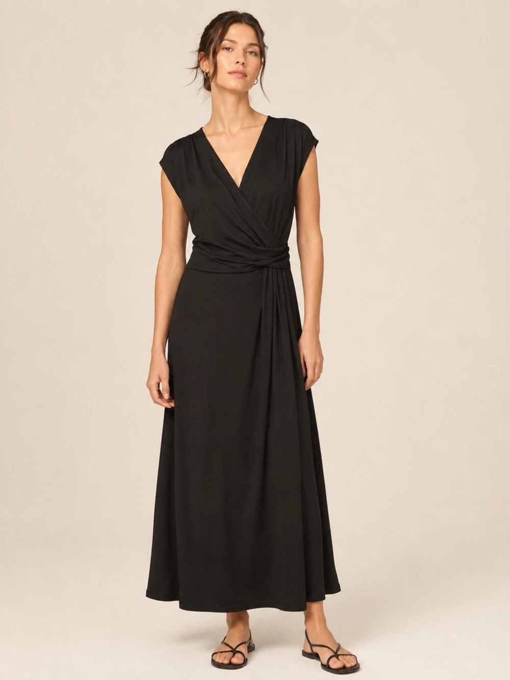Lands' End Black Wrap-Style Maxi Dress